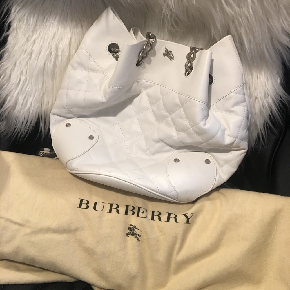 Real lamb skin leather white Burberry bag